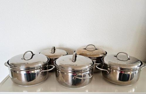 5 stuks kwaliteitspannen merk BK, Huis en Inrichting, Keuken | Potten en Pannen, Zo goed als nieuw, Pannenset, Rvs, Ophalen
