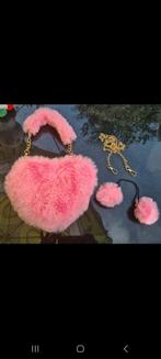 Roze Hart Tasje met Ketting & Pompons - Nieuw!, Sieraden, Tassen en Uiterlijk, Tassen | Damestassen, Ophalen of Verzenden, Nieuw