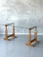 Jaren 70 buro trestle desk pine vintage bureau retro tafel, Ophalen of Verzenden, In hoogte verstelbaar, Gebruikt, Bureau