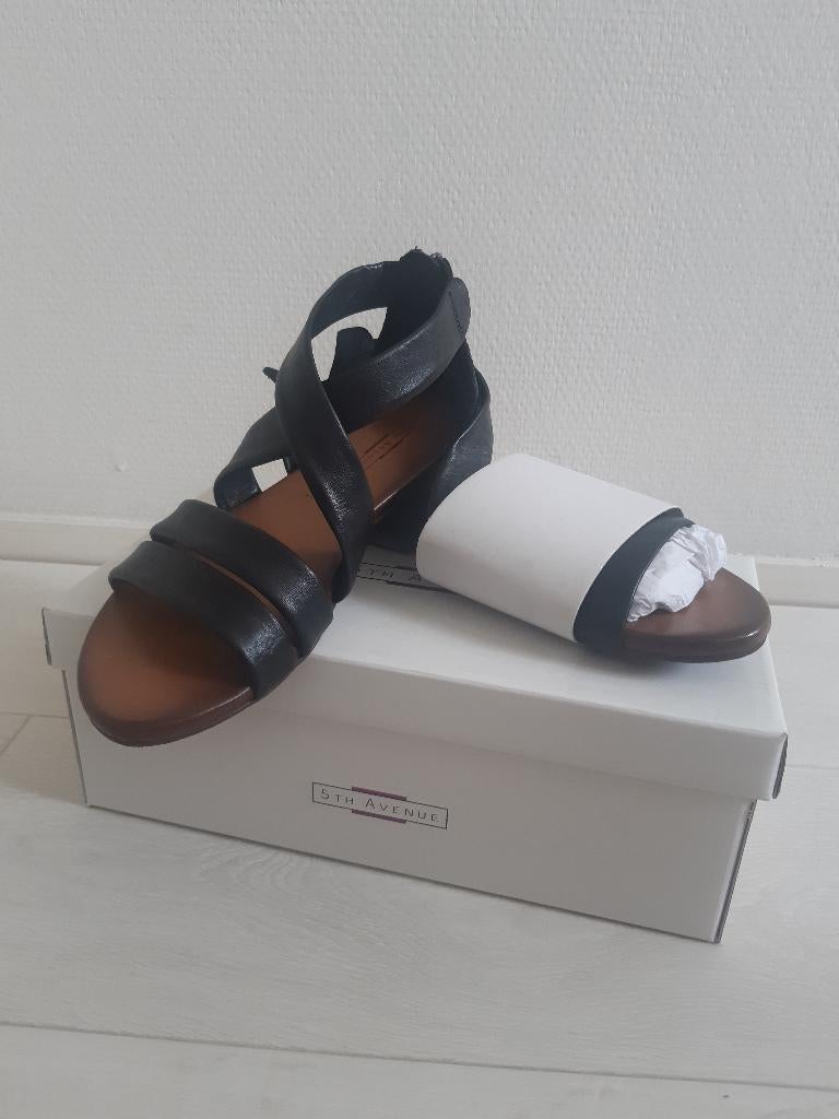 5th Avenue lederen sandaal maat 38 nieuw, Ophalen, Nieuw, Zwart, Sandalen of Muiltjes