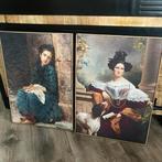 Twee mooie afbeeldingen canvas in houten lijst, Ophalen, Schilderij, Minder dan 50 cm