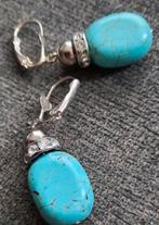Turquoise lange oorbellen met strass randje 5 cm, Overige materialen, Hangers, Nieuw, Met strass