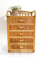 Vintage rotan boho kast ladekast vijf lades, 50 tot 100 cm, 5 laden of meer, Minder dan 100 cm, 25 tot 50 cm