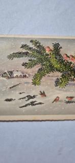 Oude wenskaart 1940 met roodborstje en glitters, Ophalen of Verzenden, 1940 tot 1960, Gelopen, Feest(dag)