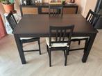 Eettafel met 4 stoelen (IKEA) + kussens – uitschuifbaar, Ophalen, Gebruikt, 100 tot 150 cm, 50 tot 100 cm