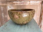 Stoere robuuste oude aardewerk schaal. Basic bruin groen, Antiek en Kunst, Ophalen