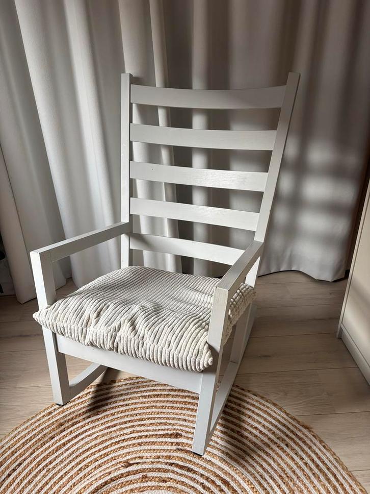 Schommelstoel met Kussen, Huis en Inrichting, Stoelen, Gebruikt, Eén, Hout, Wit, Ophalen