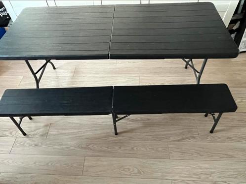 Camping/ buffettafel opvouwbaar met bank zwart €135,-, Caravans en Kamperen, Kampeermeubelen, Zo goed als nieuw, Campingtafel