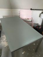 Glazen tafel met stalen poten (150x80cm), Huis en Inrichting, Bureaus, Ophalen, Gebruikt