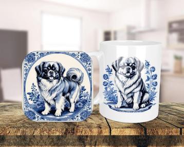 Tibetaanse Spaniël Delfts Blauw set onderzetter + mok beschikbaar voor biedingen