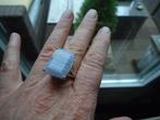 mooie echt zilveren ring met rechthoek streep agaat mt 17,5, Sieraden, Tassen en Uiterlijk, Ringen, Ophalen of Verzenden, Zo goed als nieuw