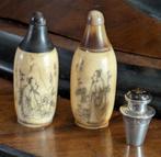 2 Antieke Chinese Benen Parfumflesjes Handbeschilderd, Antiek en Kunst, Kunst | Niet-Westerse kunst, Ophalen of Verzenden