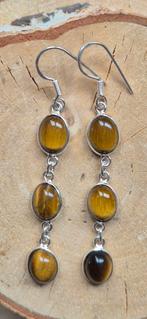 Zilveren oorhangers met Tijgeroog, Sieraden, Tassen en Uiterlijk, Oorbellen, Hangers, Bruin, Nieuw, Ophalen of Verzenden
