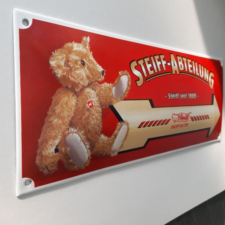 Emaille reclamebord Steiff (Teddyberen), als nieuw, Verzamelen, Merken en Reclamevoorwerpen, Zo goed als nieuw, Reclamebord, Ophalen of Verzenden