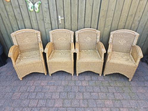 4 Rotan stoelen inclusief stoelkussens, Huis en Inrichting, Stoelen, Gebruikt, Vier, Riet of Rotan, Overige kleuren, Ophalen of Verzenden