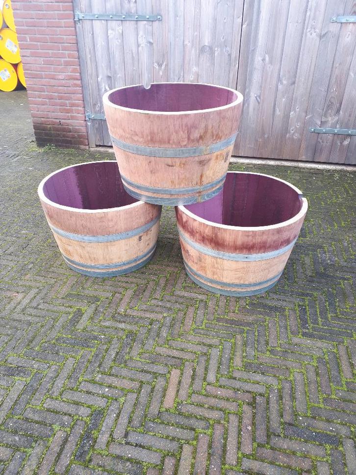 Te koop mooie bloembakken, Tuin en Terras, Bloembakken en Plantenbakken, Zo goed als nieuw, Hout, Rond, Ophalen