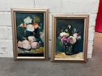 Retro vintage  schilderij bloemen boeket olieverf, Ophalen of Verzenden