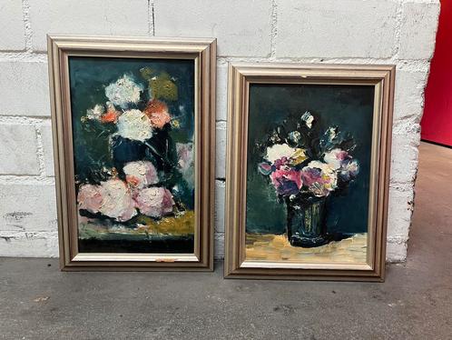 Retro vintsge schilderij bloemen boeket olieverf, Antiek en Kunst, Kunst | Schilderijen | Klassiek, Ophalen of Verzenden
