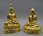 Set van 2 handgemaakt houten boeddha beeldjes met bladgoud, Ophalen of Verzenden, Zo goed als nieuw