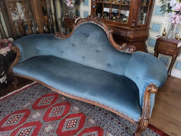 Antieke blauwe chaise longue / sofa, Antiek en Kunst, Antiek | Meubels | Stoelen en Banken, Ophalen
