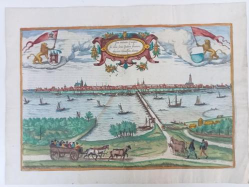 Kampen aanzicht op de stad. Braun & Hogenberg ca. 1580, Antiek en Kunst, Kunst | Etsen en Gravures, Ophalen of Verzenden