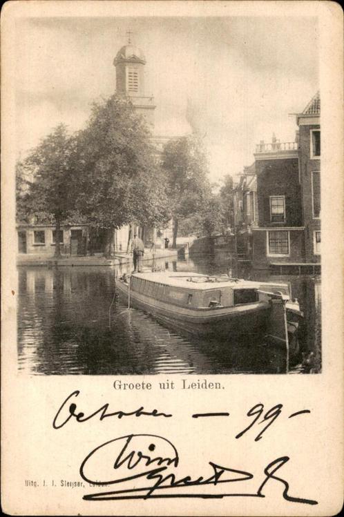 Leiden 1899 uitg J.J. Sleijser, Verzamelen, Ansichtkaarten | Nederland, Ongelopen, Zuid-Holland, Voor 1920, Ophalen of Verzenden