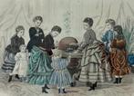Lithografie La Mode Illustrée vrouwen en kinderen, Verzamelen, Foto's en Prenten, Gebruikt, Ophalen of Verzenden, Voor 1940, Prent