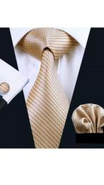 100% zijden stropdas pochet manchetknopen Oranje Goud NIEUW, Nieuw, Oranje, Met patroon, Ophalen of Verzenden