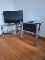 Glazen TV-video--stereo-draaitafel-meubel, Ophalen, Gebruikt, 100 tot 150 cm, Glas
