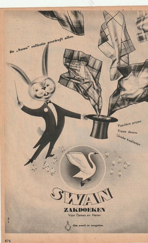 Retro reclame 1952 Swan zakdoeken Pasen paashaas, Verzamelen, Retro, Overige typen, Verzenden