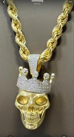 Gouden Rope Chain met Doodskop Hanger, Sieraden, Tassen en Uiterlijk, Kettingen, Ophalen, Nieuw, Goud, Met hanger