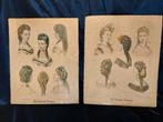 2 Antieke Dames Kappers Modeprenten Nostalgisch, Antiek en Kunst, Ophalen of Verzenden