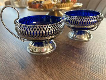 Vintage Queen Anne Kobalt Blauw glas Melkkan & Suikerpot beschikbaar voor biedingen