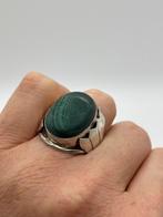 Z406 Prachtige zilveren malachiet ring maat 19, Sieraden, Tassen en Uiterlijk, Ringen, 19 tot 20, Ophalen of Verzenden, Zo goed als nieuw