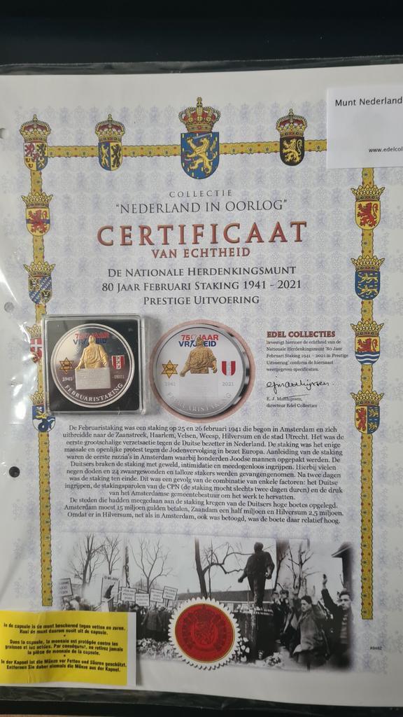 80 jaar Februaristaking 1941-1921 de Herdenkingsmunt., Postzegels en Munten, Munten | Nederland, Losse munt, Koningin Wilhelmina