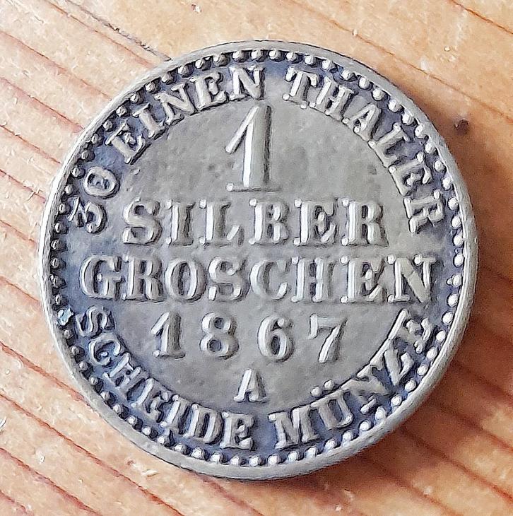 Duitsland Pruissen 1 silber groschen 1867 A, Postzegels en Munten, Munten | Europa | Niet-Euromunten, Losse munt, Duitsland, Zilver