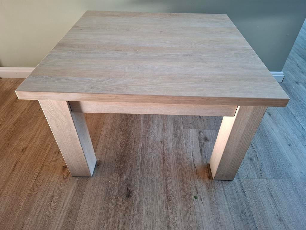 Houten vierkante tafel white wash eiken fineer, Ophalen, Minder dan 45 cm, Gebruikt, Vierkant