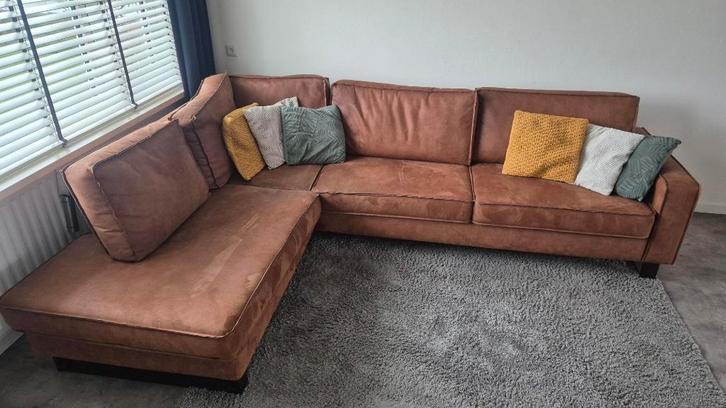 Hoekbank Butterfly - Microleer Cognac kleur, Huis en Inrichting, Banken | Bankstellen, Gebruikt, Hoekbank, Vierpersoons of meer