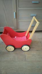 Houten poppenwagen rood met dekentje, Kinderen en Baby's, Speelgoed | Houten speelgoed, Ophalen, Zo goed als nieuw