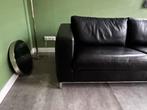 Zwarte lederen bank, Huis en Inrichting, Ophalen, Gebruikt, Driepersoons, Rechte bank