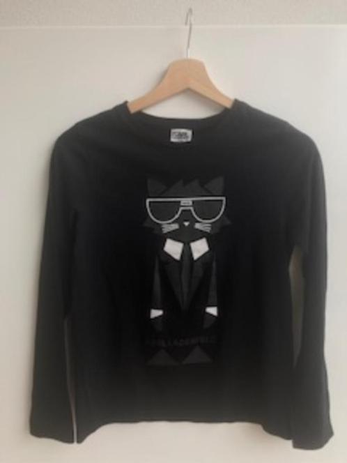 Zwarte longsleeve met kat van Karl Lagerfeld mt. 146/152, Kinderen en Baby's, Kinderkleding | Maat 146, Zo goed als nieuw, Meisje