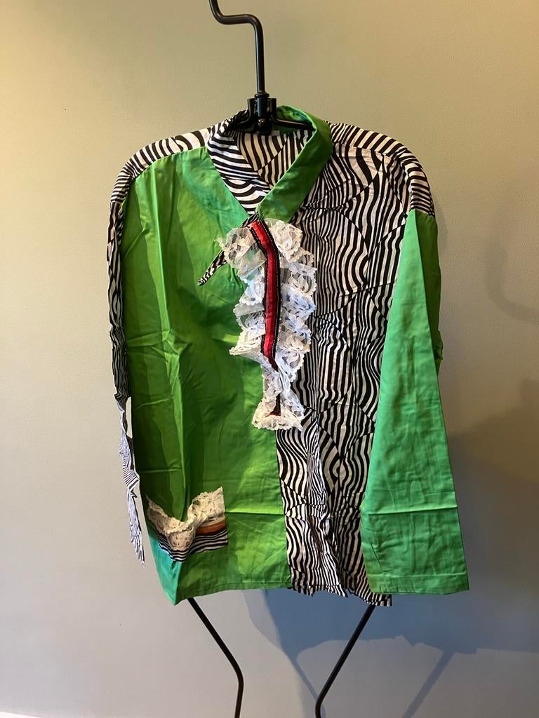 Feest blouse groen zebraprint - Maat M en L, Kleding | Heren, Ophalen of Verzenden, Gedragen, Carnaval, Kleding