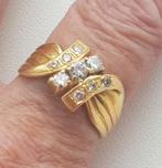 Mooie vintage gouden ring met diamant 14 karaats, Gebruikt, Verzenden, 17 tot 18, Met edelsteen
