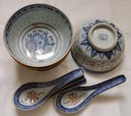 China blauw wit ramen / rijst kom en lepel, keramiek - draak, Ophalen, Keramiek, Zo goed als nieuw, Kom(men)