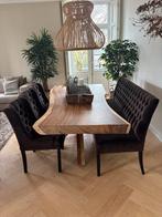 Eetkamerstoel (3 st) en een eetkamerbank (zonder tafel), Huis en Inrichting, Ophalen, Gebruikt, Bruin, Stof