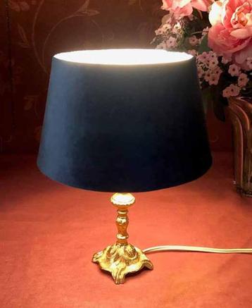 Tafellamp antiek barok koper goud, lampenkap blauw klassiek