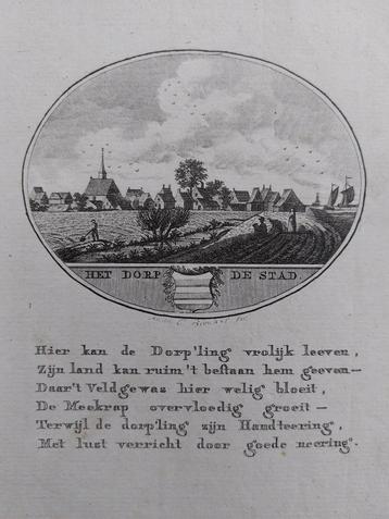 18 / Het dorp De Stad gravure 18e eeuw van Ollefen en Bakker beschikbaar voor biedingen