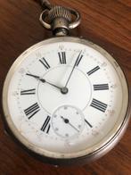Zilveren zakhorloge rond 1920 (Brequet systeem balansveer), Sieraden, Tassen en Uiterlijk, Horloges | Antiek, Overige merken, Met ketting