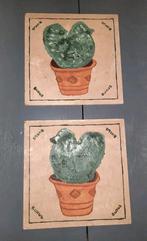 2 Houten tegels met opdruk buxus, Ophalen of Verzenden