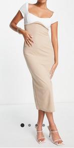 Kokerjurk beige/wit van Asos, Kleding | Dames, Jurken, Beige, Maat 38/40 (M), Ophalen of Verzenden, Onder de knie